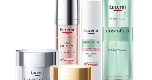 Produktbild verschiedener Eucerin-Produkte zur Gesichtspflege